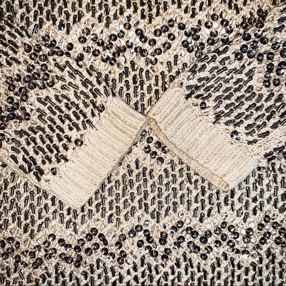 ALICE + OLIVIA Taupe Brenna Beaded Crochet Sweater - Picture 8 of 13
